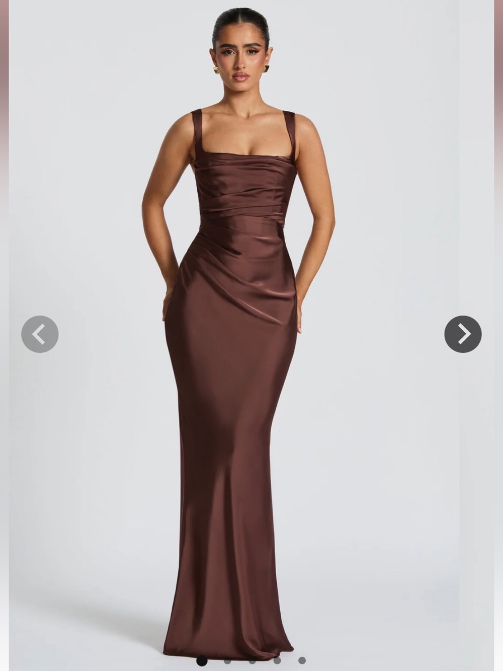 Calanthe Maxi Dress Satin Square-Neck Plum Brown Dress